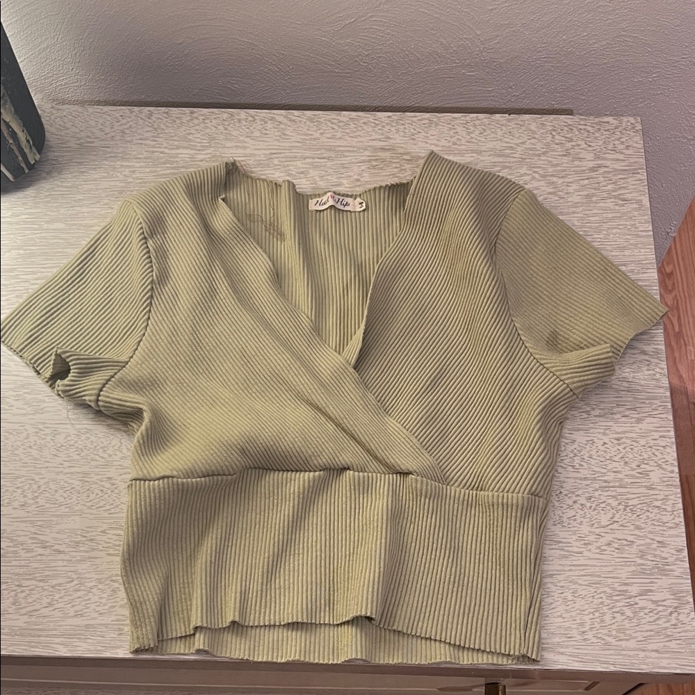 Heart & Hips Olive Ribbed Wrap Crop Top